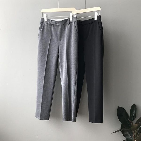 

women's pants & capris yeeloca spring office lady straight suit loose high waist grey black trousers nine point casual, Black;white