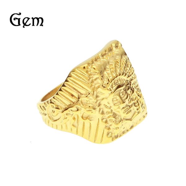 

hip hop men's stainless steel color preserving vacuum plating indian chief ring steel ring, Silver