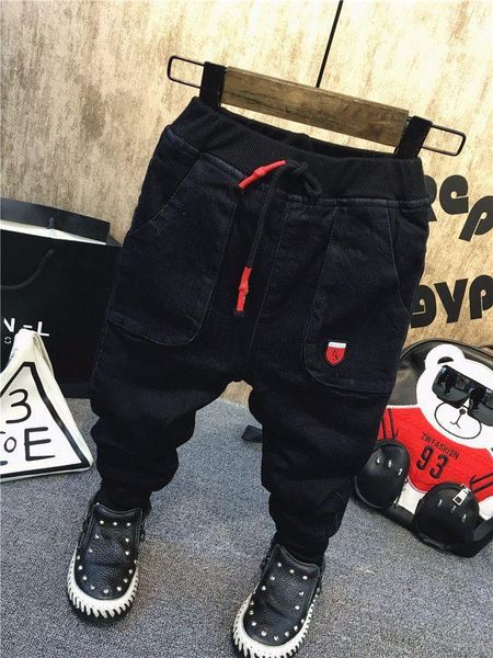 

trousers fashion kids denim pants children jeans winter boys thickening clothes 2-6years, Blue