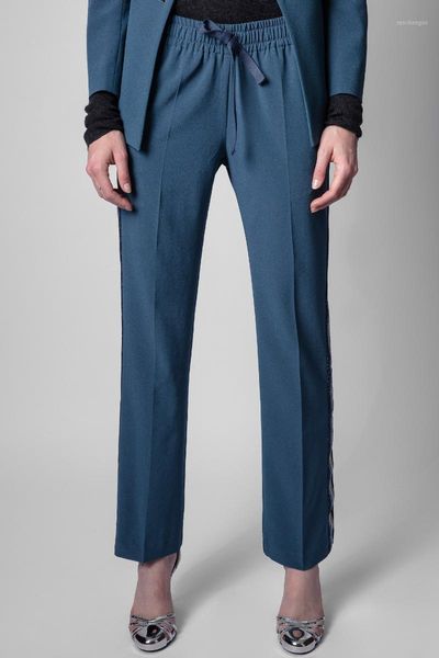 

women's pants & capris 2021 autumn women simple blue casual trousers, Black;white