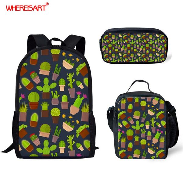 

school bags whereisart 3pcs cactus printing for teenage girls tropical plants design student bookbags elementary backpack