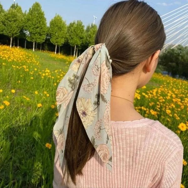 

flower bow ribbon hair ties girl pearl head rope head band 211643, Pink