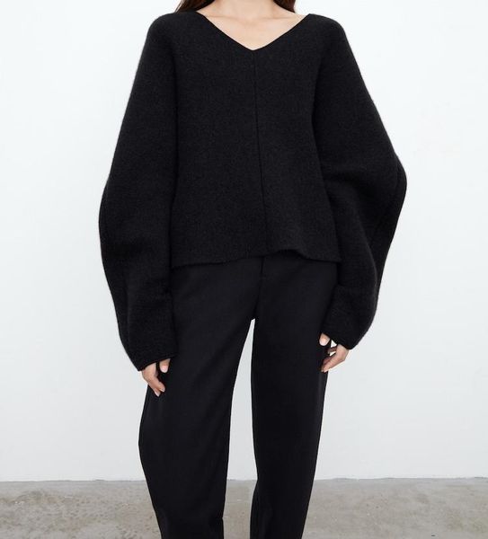 

women's sweaters woman rennes double cashmere shell sweater v-neck oversized knits drop shoulder long sleeves jersey, White;black