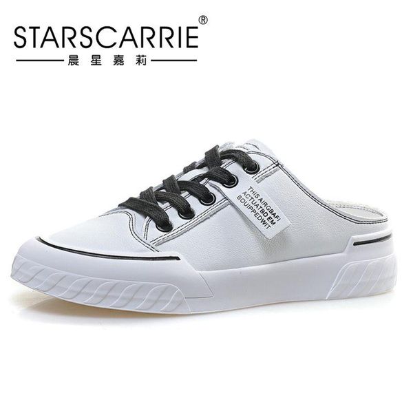 

slippers woman in leather 2021summer fashion lin bai semi-lazy baotou internet celebrities summer sandals trend, Black