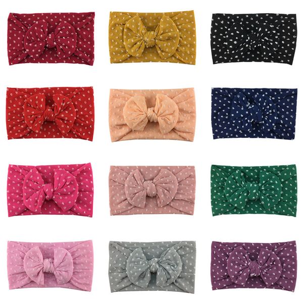 

elling dot polka print nylon headbands nylon bows turban head wraps for children girls hair accessories, Slivery;white