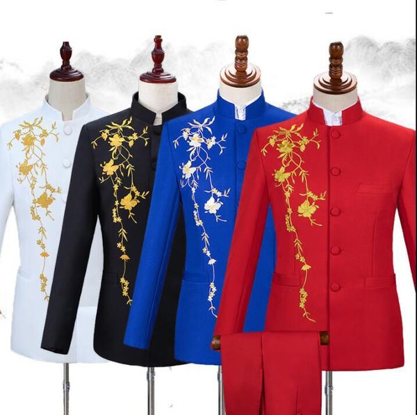 

men's suits & blazers embroidery clothes men designs masculino homme terno stage singers jacket blazer dance star style stand collar dr, White;black