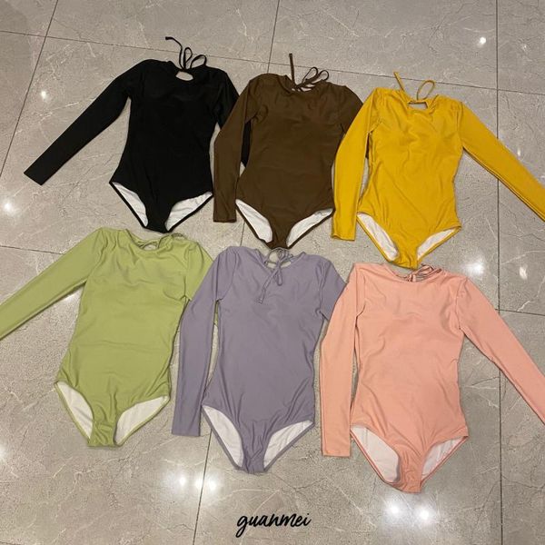 

vintage swimsuit women one piece swim suit bikini ladies swimwear push up 2021 new candy color long sleeve female ins ancient