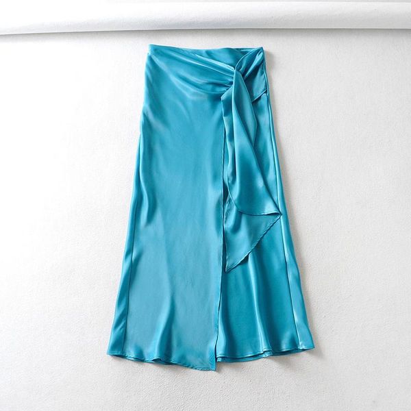 

skirts wf1593 european and american women's knot satin split skirt, Black