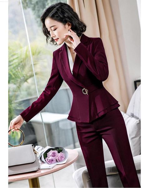 

women's two piece pants korean style office attire women 2 set professional clothes for suit blazer, White