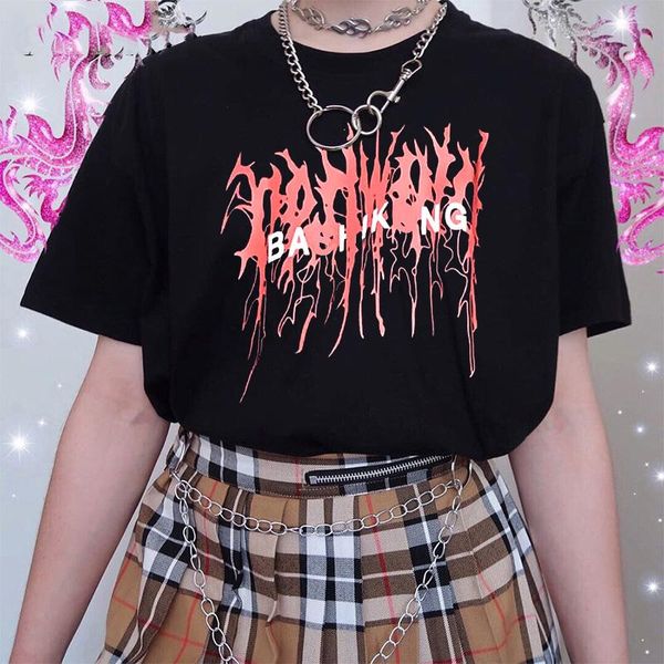 

women's t-shirt t-shirts korean black mujer tshirt harajuku vintage aesthetic gothic graphic punk clothes drop hip hop 2021, White