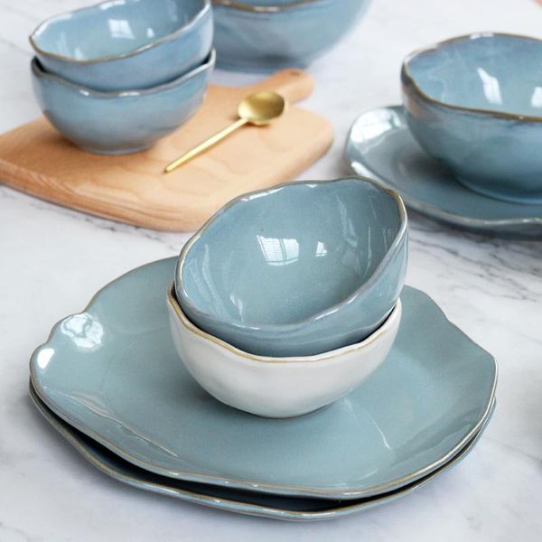 

bowls creative nordic ceramic tablewares irregular plate salad fruit rice set hand made japanese style