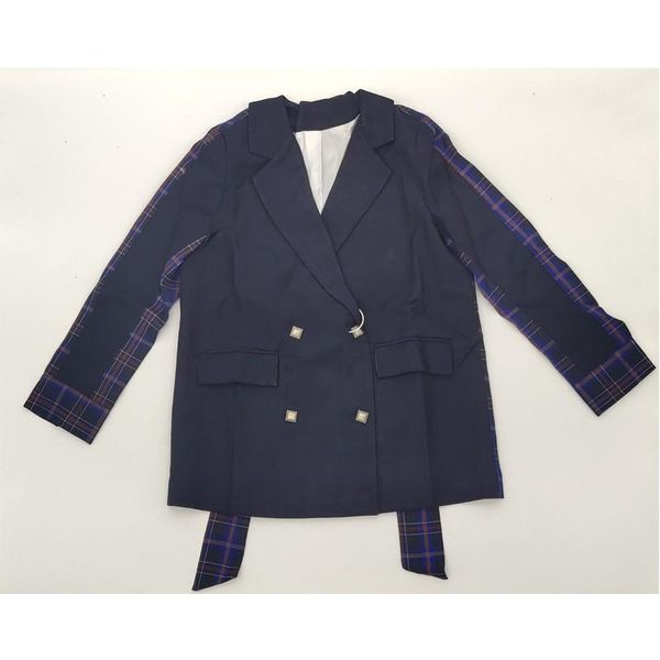 

women's suits & blazers getspring women blazer plaid patchwork suit double button long sleeve ladies coat loose jacket, White;black