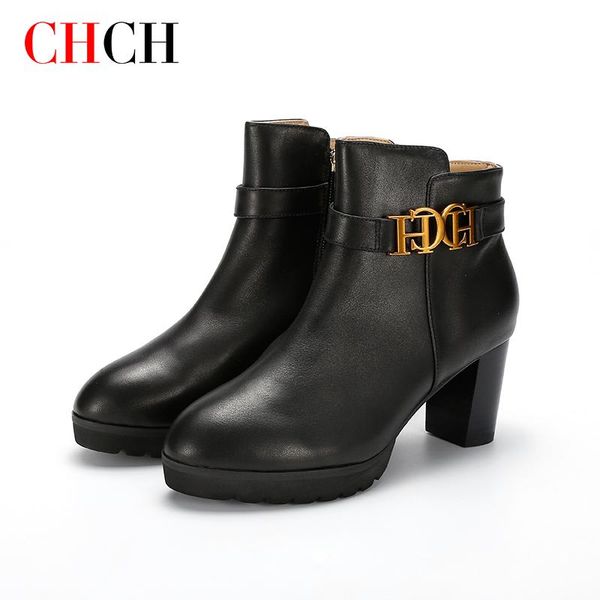 

boots chch 2021 fashion ladies short genuine leather pretty all-match women's, Black