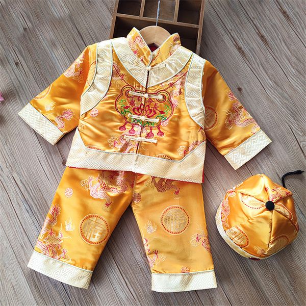 

2021 3pcs chinese festival traditional clothing for baby boy girl kids new year kung fu uniform set hanfu dragon embroidery tang suit s1re, Gray