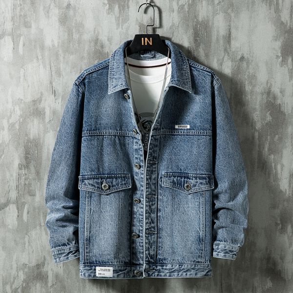 

2021 new autumn men's vintage blue jacket fashion casual denim coat male brand clothes plus size 4xl 5xl v61x, Black;brown