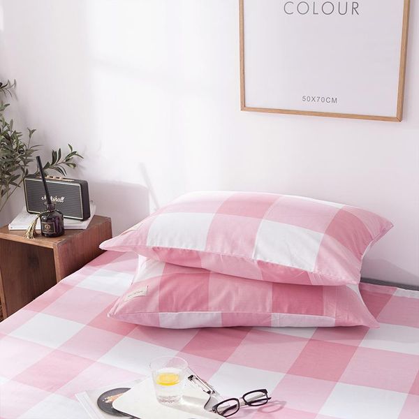 

pillow case concise style pink plaid 100% cotton home bedroom sleep graceful pillowcover super soft 48*74cm