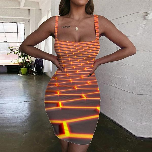 

brand geometric psychedelic 3d print womens dress vortex halter sleeveless honeycomb vestido square bodycon, Black;gray