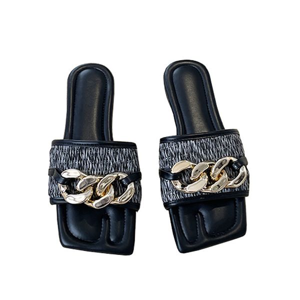 

new slippers women summer metal soft sole outdoor flat open toe square sandals fashion retro roman 60% off store online, Black