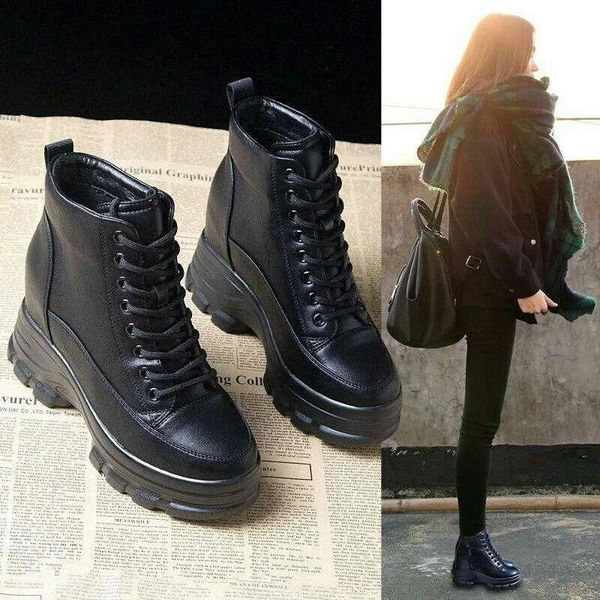 

boots solid women 2021 black female booties thick platform height increasing winter warm ladies casual work office shoes