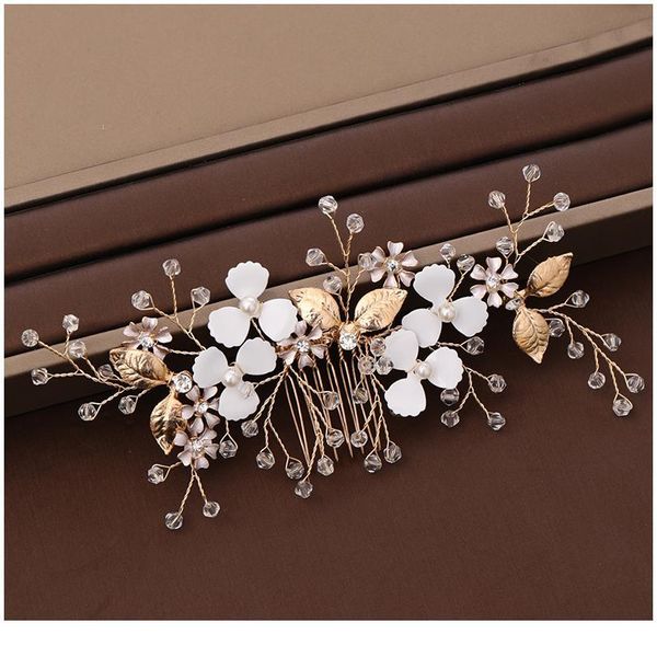

trendy gold flower leaf crystal wedding hair comb tiara bridal hair accessories women wedding hair jewelry headpiece qylzak, Silver