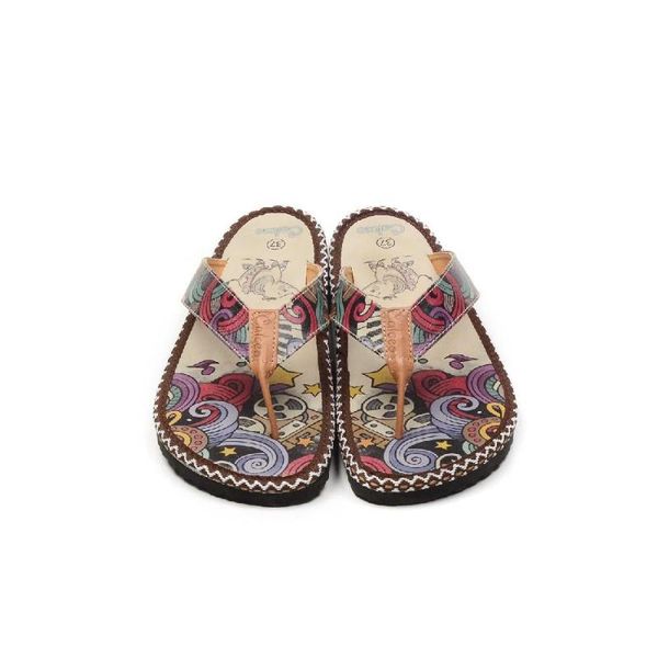

calceo women flat flipflops slippers vegan artificial leather multicolor patterned summer 2021 new styles, Black