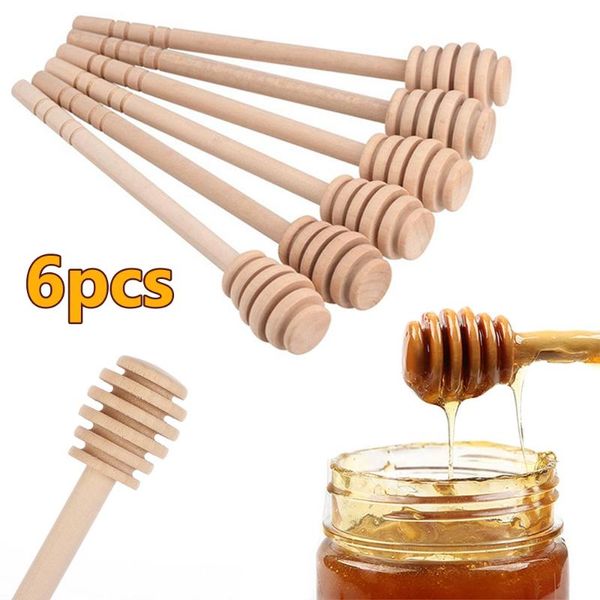 

spoons 6pcs honey stir bar mixing handle jar spoon practical 1pc wood dipper long stick supplies kitchen tools