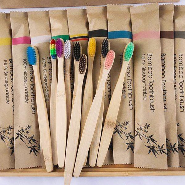 Escovas de dente de cabelo macio de bambu natural escovas de dentes descartáveis ​​para hotéis em casa de viagem ao ar livre com embalagem