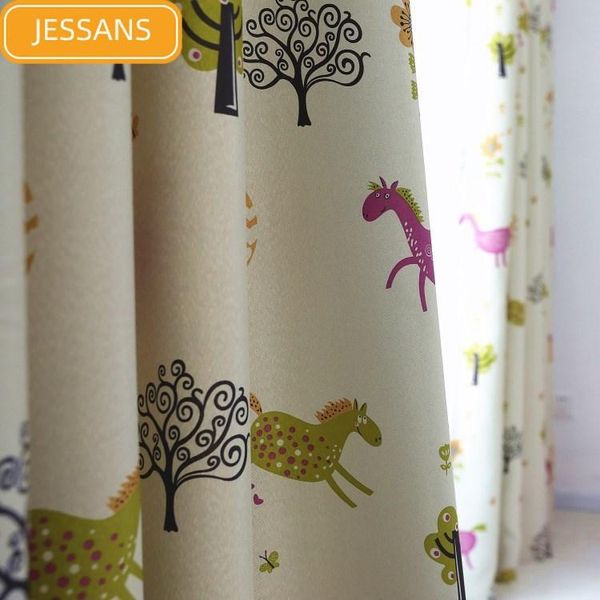 

curtain & drapes children's room wooden horse cartoon printing curtains girls blackout for bedroom living window screens