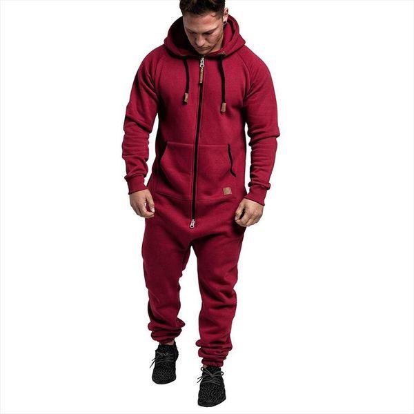

pure color splicing winter autumn mens tracksuit casual hoodie print fake zipper jumpsuit one piece pyjamas male jumpsuits hooded, Gray