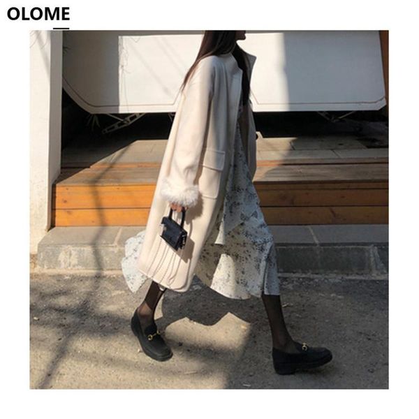 

women's trench coats 2021 autumn winter loose female coat elegant pocket casual warm fashion women outwear ladies, Tan;black