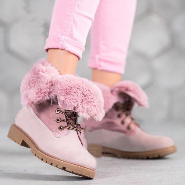 

boots 2021 brand ladies chunky heels ankle fashion winter warm fur snow women casual shoes woman, Black