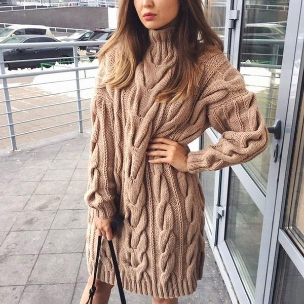 

casual dresses sweater dress women high colar long sleeve pure color knitted pullover autumn winter oversize sweaters female pullovers, Black;gray