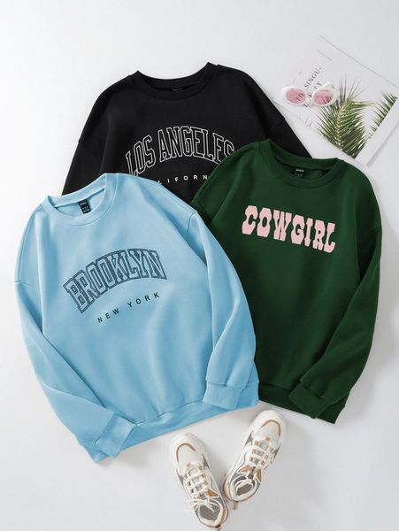 

3pcs letter graphic thermal sweatshirt y4bn#, White;black