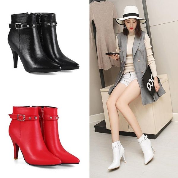 

boots autumn fashion wine glass with low high heel small size 32-46 wedding, Black