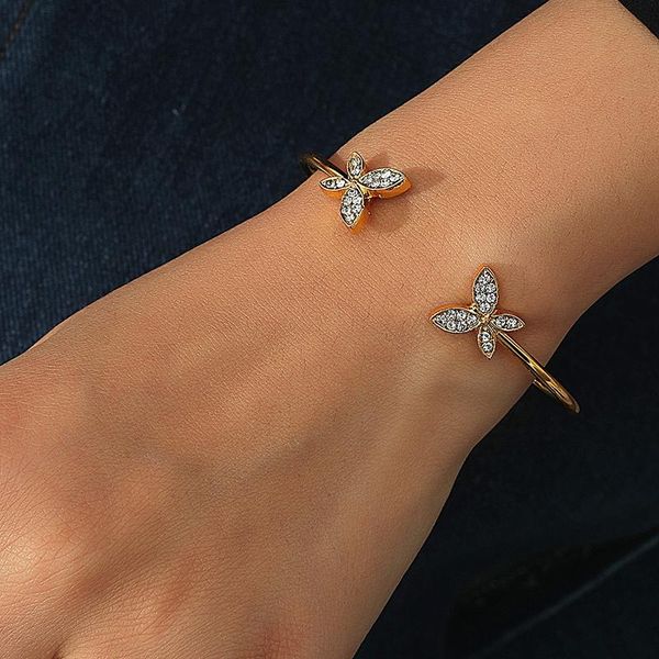 

link, chain elegant rhinestone butterfly bracelet retro geometric metal opening for women female pulseira friendship jewelry, Black