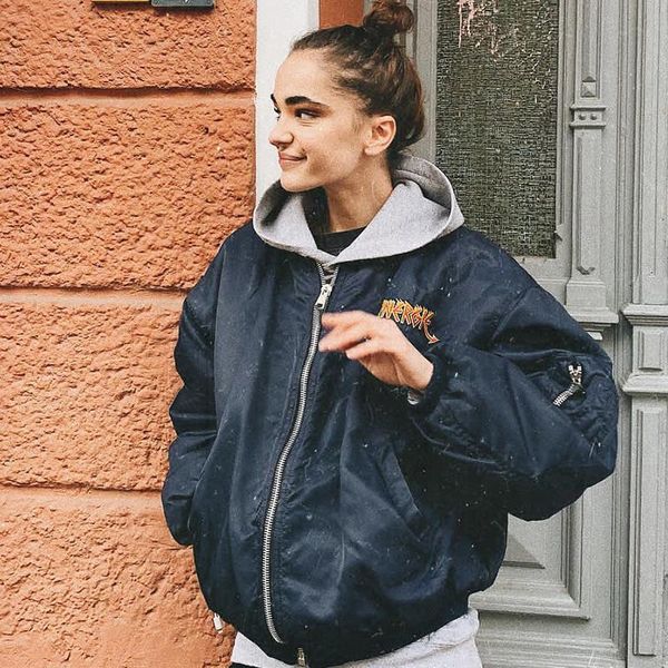 

women's jackets b-toto american retro navy blue baseball uniform motorcycle jacket female ins spring 2021 fashion, Black;brown