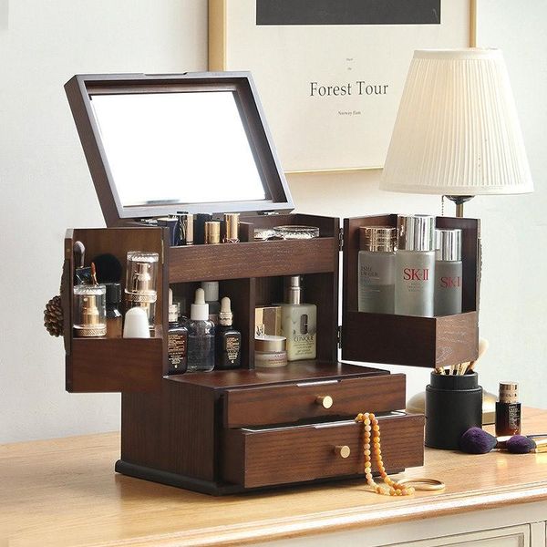 

jewelry pouches, bags cosmetic storage box deskshelf skin care lipstick dressing table dust mirror, Pink;blue