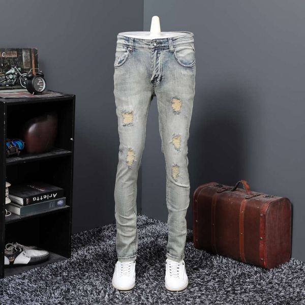 

new elastic jeans with hole patch in autumn and winterwinter, Blue