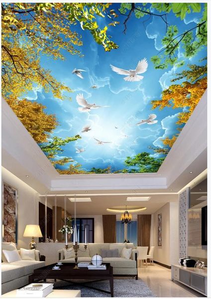

wallpapers custom ceiling mural wallpaper 3d zenith murals beautiful tree branch blue sky white cloud seagull