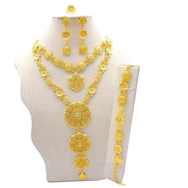 Ohrringe Halskette Modeschmuck Lange Schmucksets für Frauen Goldfarbe Afrikanischer Nigerianischer Schmuck Luxuriöse Hochzeitsgeschenke