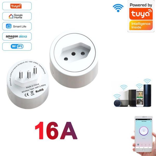 

smart power plugs tuya wifi socket brazilian with 16a statistics function voice control works alexa/google assistant