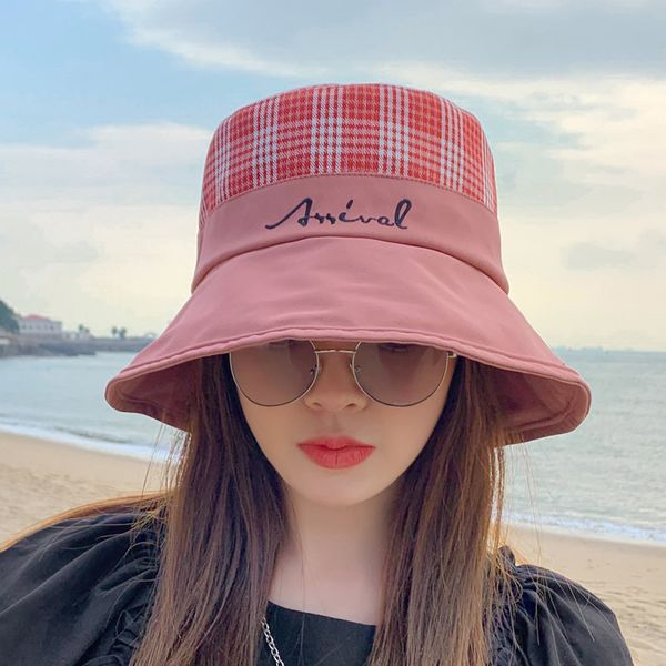 

2021 new internet korean style womens english plaid fisherman hat summer outdoor sun-proof face cover sun, Blue;gray