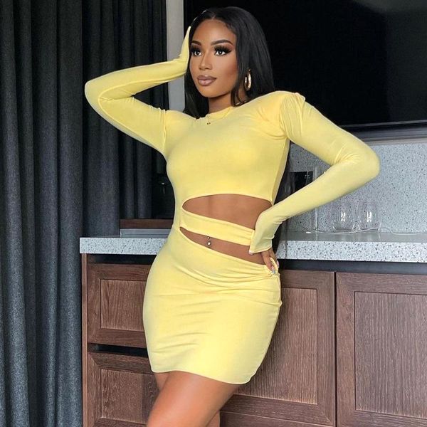 

casual dresses women dress o-neck full sleeve middle waist solid bodycon club hollow out sheath wrap ladies autumn party, Black;gray