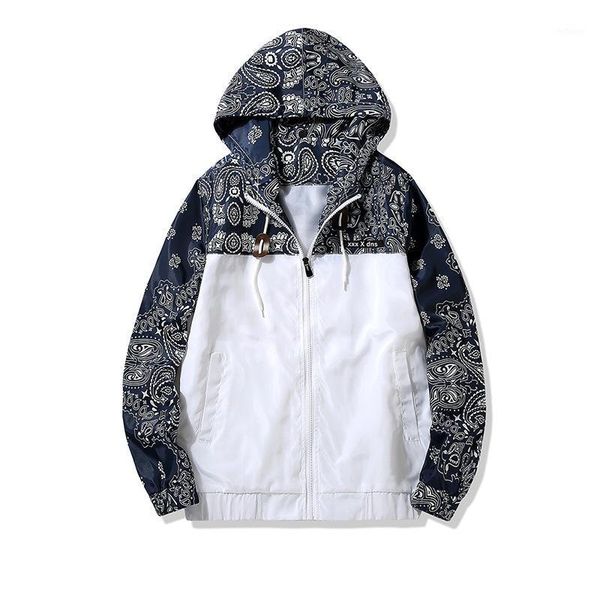 

nice autumn jacket mens hooded jackets slim fit long sleeve homme trendy windbreaker cashew flower color matching streetwear men's, Black;brown