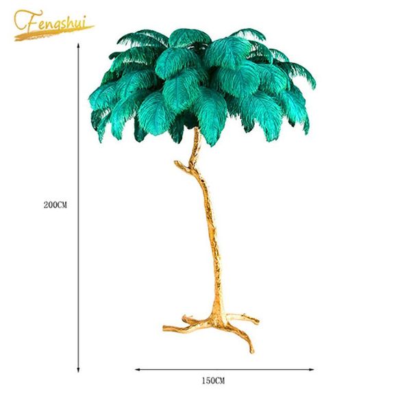 

modern ostrich feather tripod floor lamp nordic luxury copper brass resin standing living room villa el decor lighting lamps