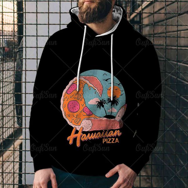 

autumn 3d digital printing pizza dog hamburg food seri printing men's 3d sweater sports rti, Black