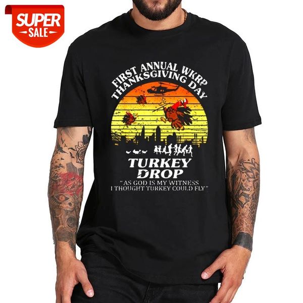 

turkey drop vintage funny t shirt first annual wkrp thanksgiving day tshirt 100% cotton eu size pure cotton homme camiseta #5q7h, White;black