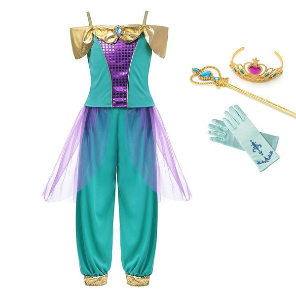 

yofeel aladdins lamp jasmine dress for girl child costume fancy animated clothes sleeveless kids belly dance princess dress set, Red;yellow