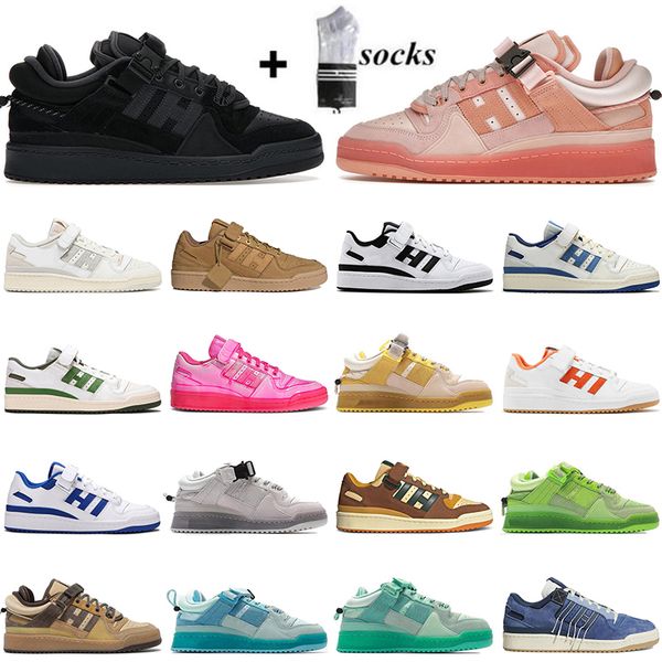 

2022 flat bad bunny x forum low platform casual mens women running shoes buckle brown pink easter volt designer bright blue og outdoors spor, White;red