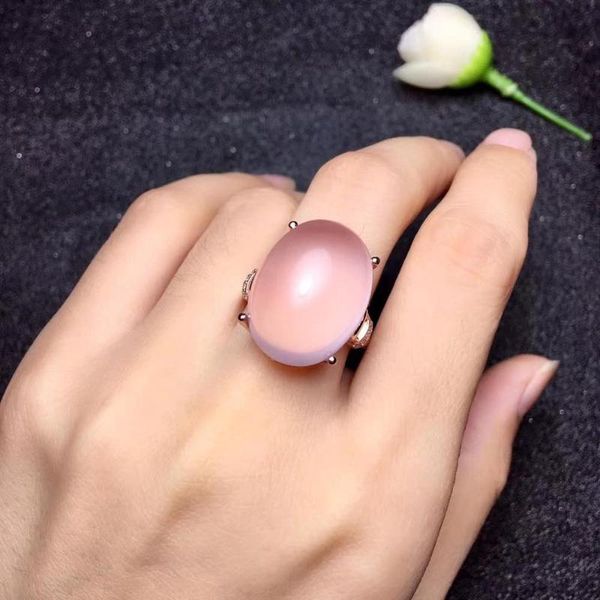 

cluster rings natural and real rose quartz ring luxury gemstone 925 sterling silver, Golden;silver